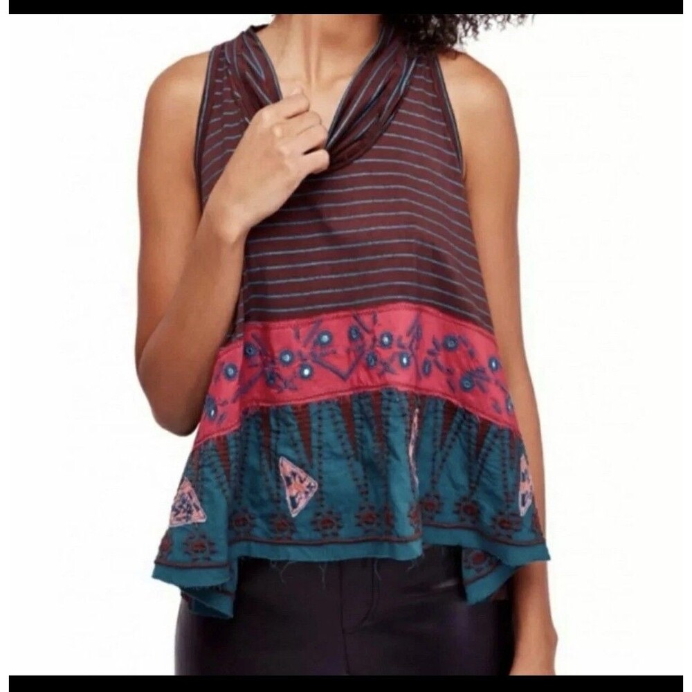 NWT Free People North South Tank Top Embroidered w Shiny Discs Size XS Y2K Boho
